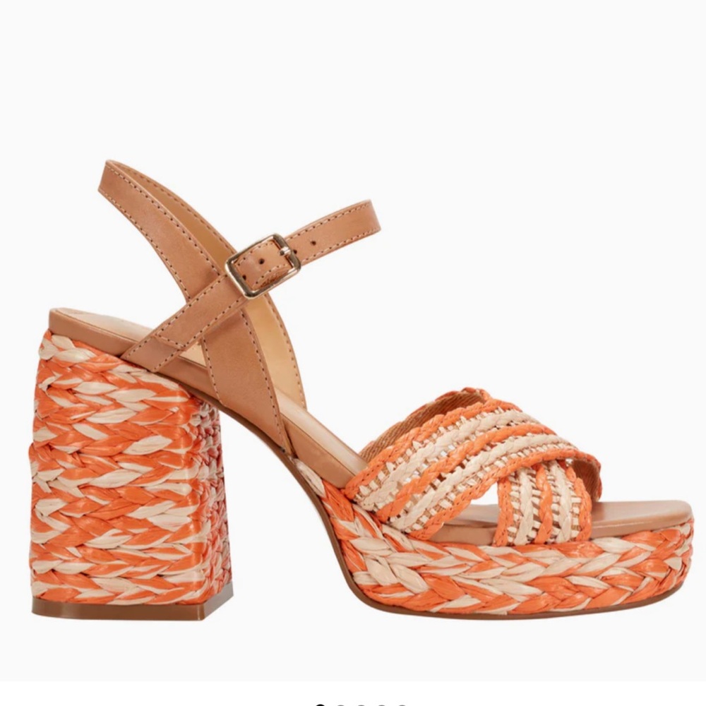 Marc Fisher Natural Orange Raffia Juliey Platform Sandal